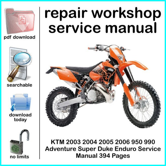 KTM 2003 2004 2005 2006 950 990 Adventure Super Duke Enduro Service Manual 394 Pages