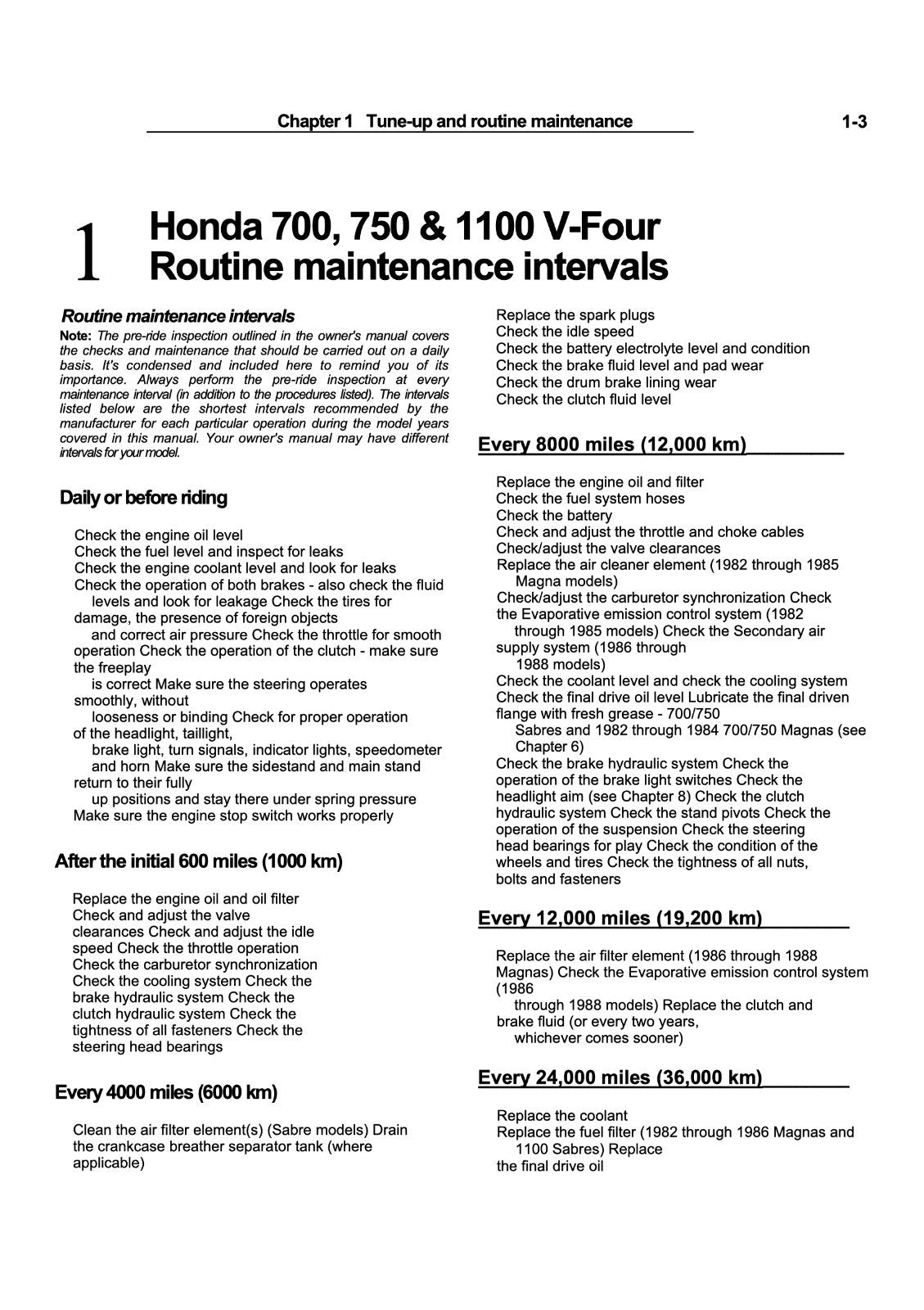 Honda 700-1100cc 1982-1988 v45-65 Sabre Magna V-Four Workshop Service Repair Manual 183 Pages