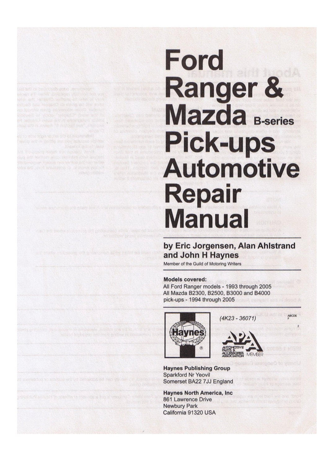 1993-2005 Ford Ranger & Mazda Pick-ups Repair Shop Service Manual 339 Pages