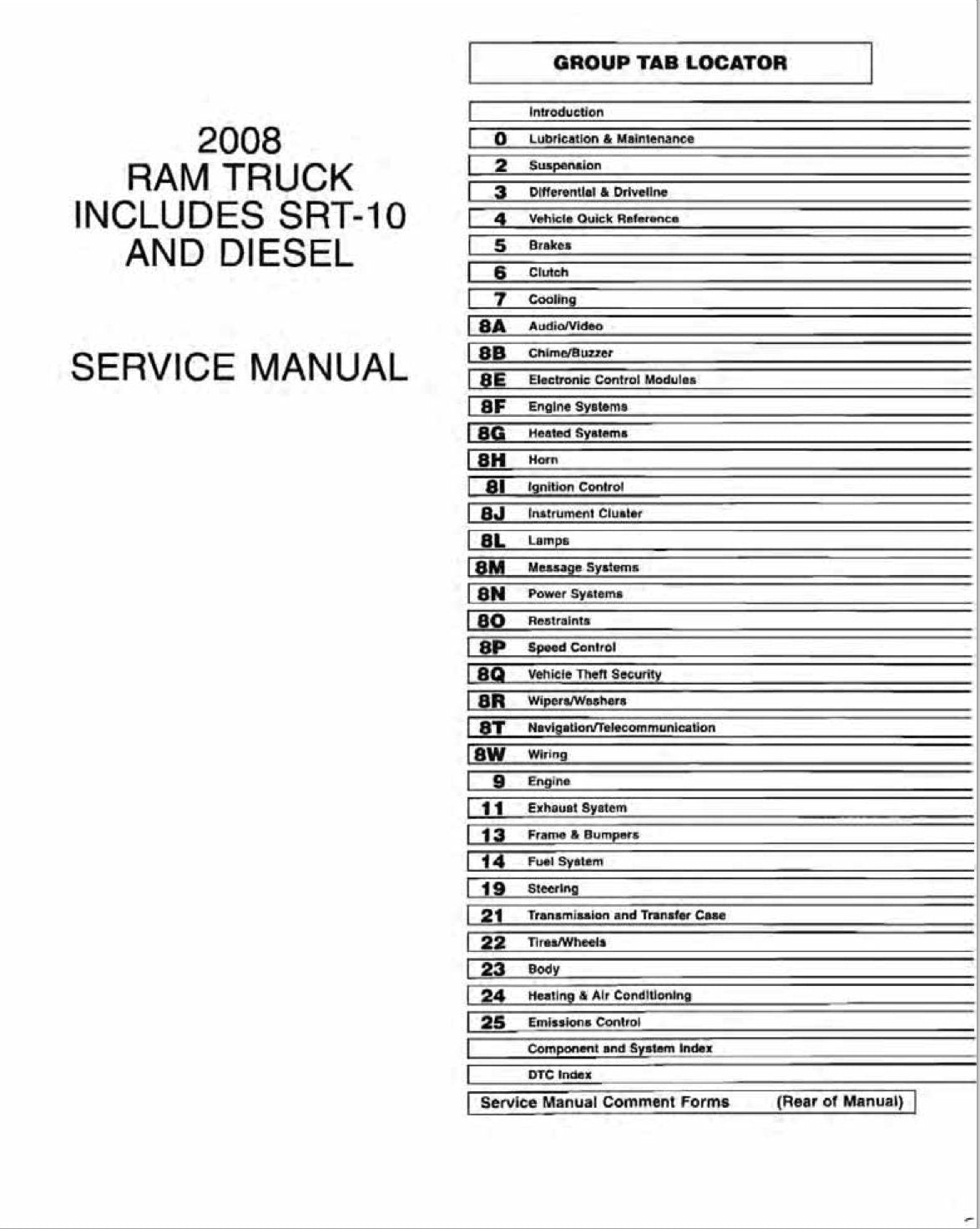 2008 Dodge Ram SRT-10 / Diesel Truck Complete Service Manual