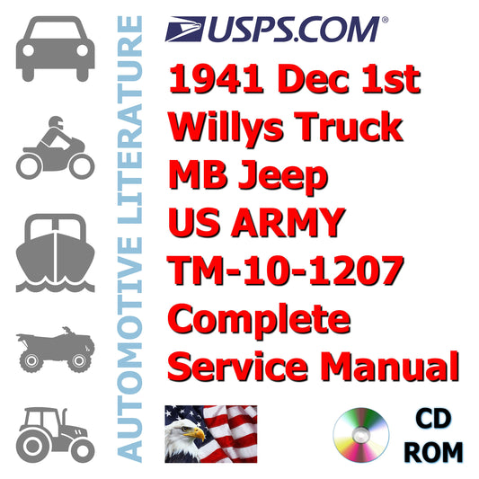 1941 Dec 1st Willys Truck MB Jeep US army TM-10-1207 Complete Service Manual