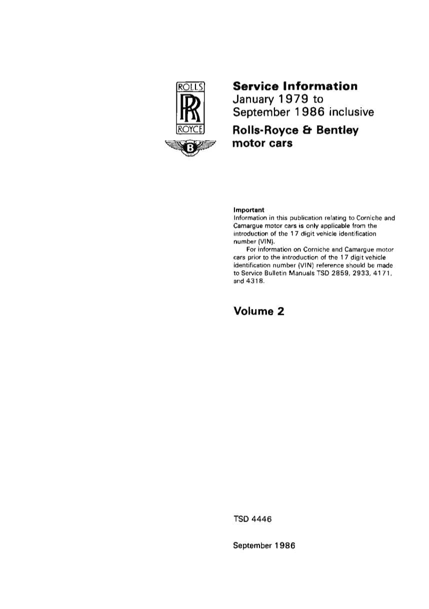 1979-1986 Rolls-Royce / Bentley Vol.1 / Vol.2 S.I.S Parts & Service Bulletins