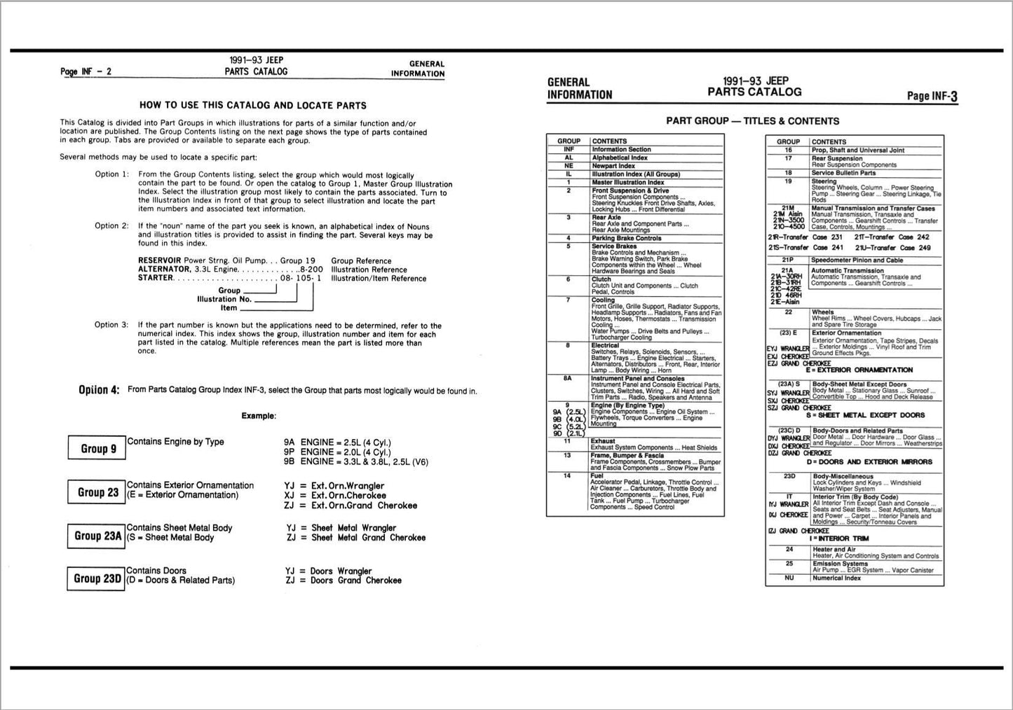 1991,1992,1993 Jeep Parts Catalog Body Chassis Trim Wrangler Cherokee Grand Cherokee YJ XJ ZJ 81-690-1792 81-690-1785 1070 Pages