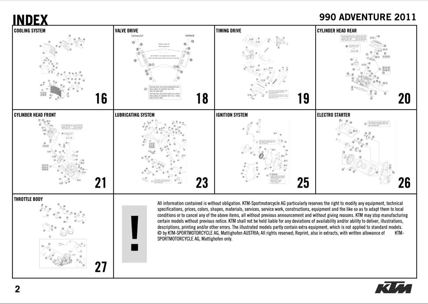 2011 KTM Engine 990 Adventure Spare Parts Manual ART.NO. 3CM089825KEN