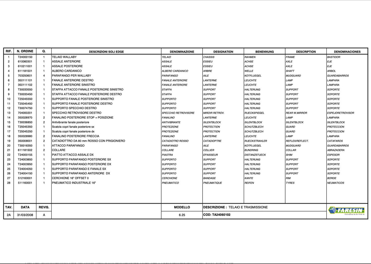 2008 Faresin Wallaby FH 6,25 Parts Catalogue - Italian