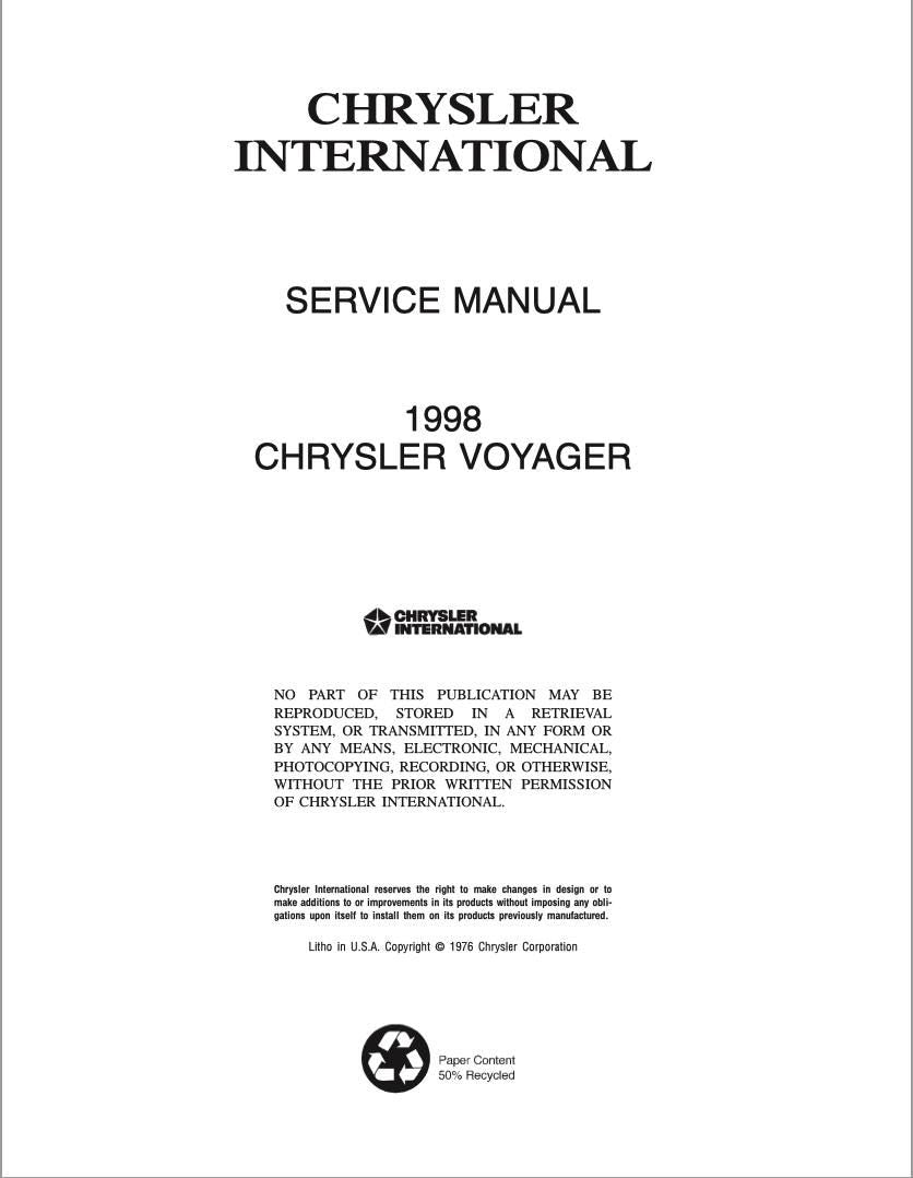 1996 1997 1998 1999 Chrysler Voyager Complete Workshop Repair Service Manual