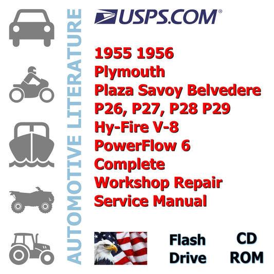 1955 1956 Plymouth Plaza Savoy Belvedere P26, P27, P28 P29 Hy-Fire V-8 PowerFlow 6 Complete Workshop Repair Service Manual